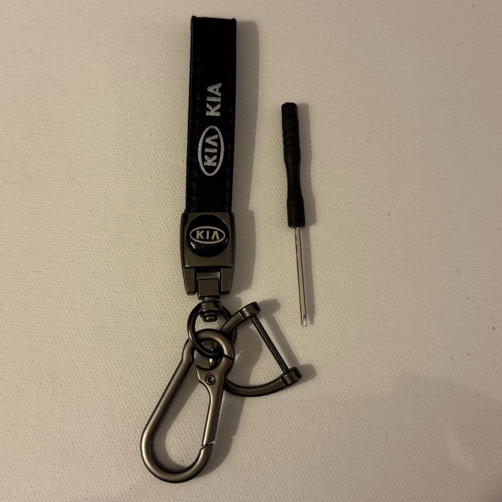 Kia Key Fob Keychain in Black Leather with Logo NWT